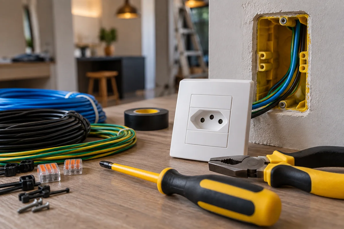 Ferramentas e componentes para uma instalação elétrica organizada
